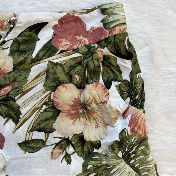 Botanical Island Print Shorts Rip Curl Hibiscus Casual Pull on Tassel Tie Large - Picture 7 of 8